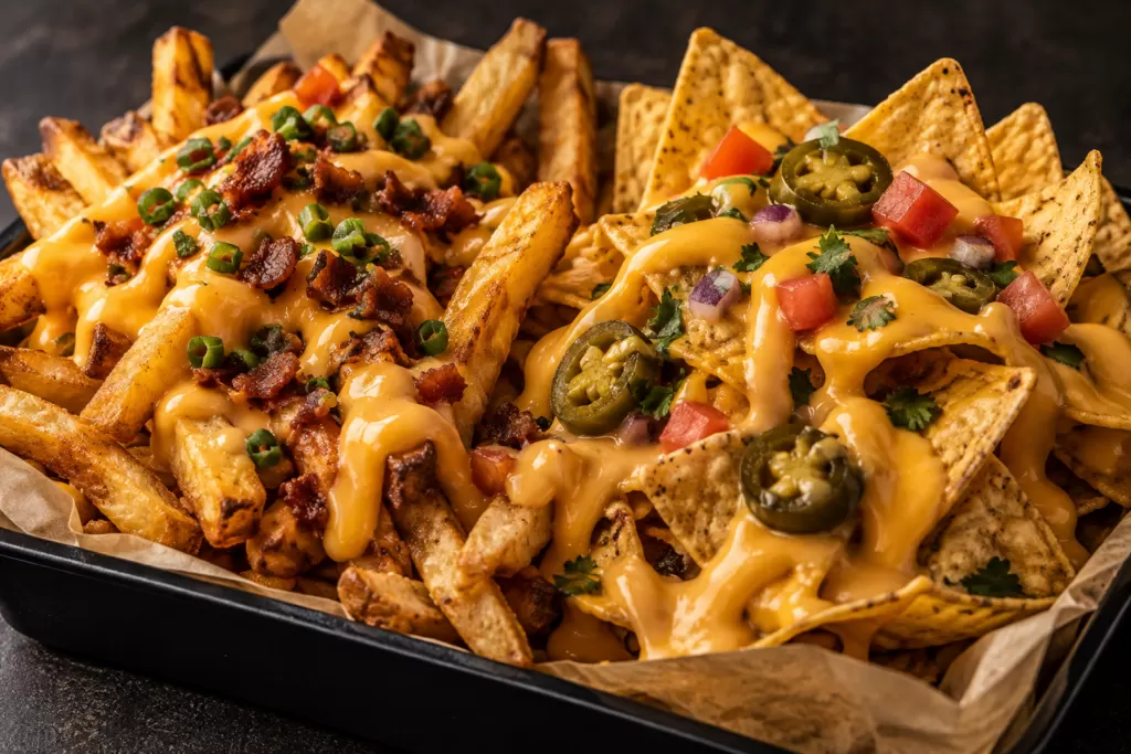 Patatine e nachos con crema di formaggio